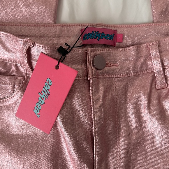 Edikted mid rise flare pants in metallic pink Size L - Picture 4 of 7